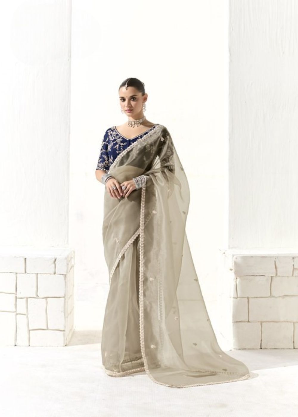Chandrika-Soft ivory with a hint of shimmer organza silk saree
