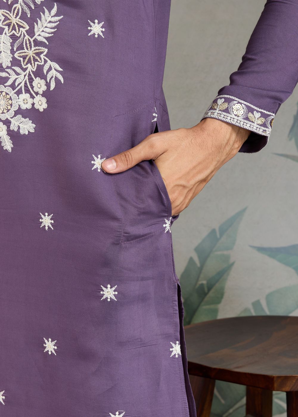 Pastel Purple Rayon Kurta with White Royal Embroidery: Festive Must-Have