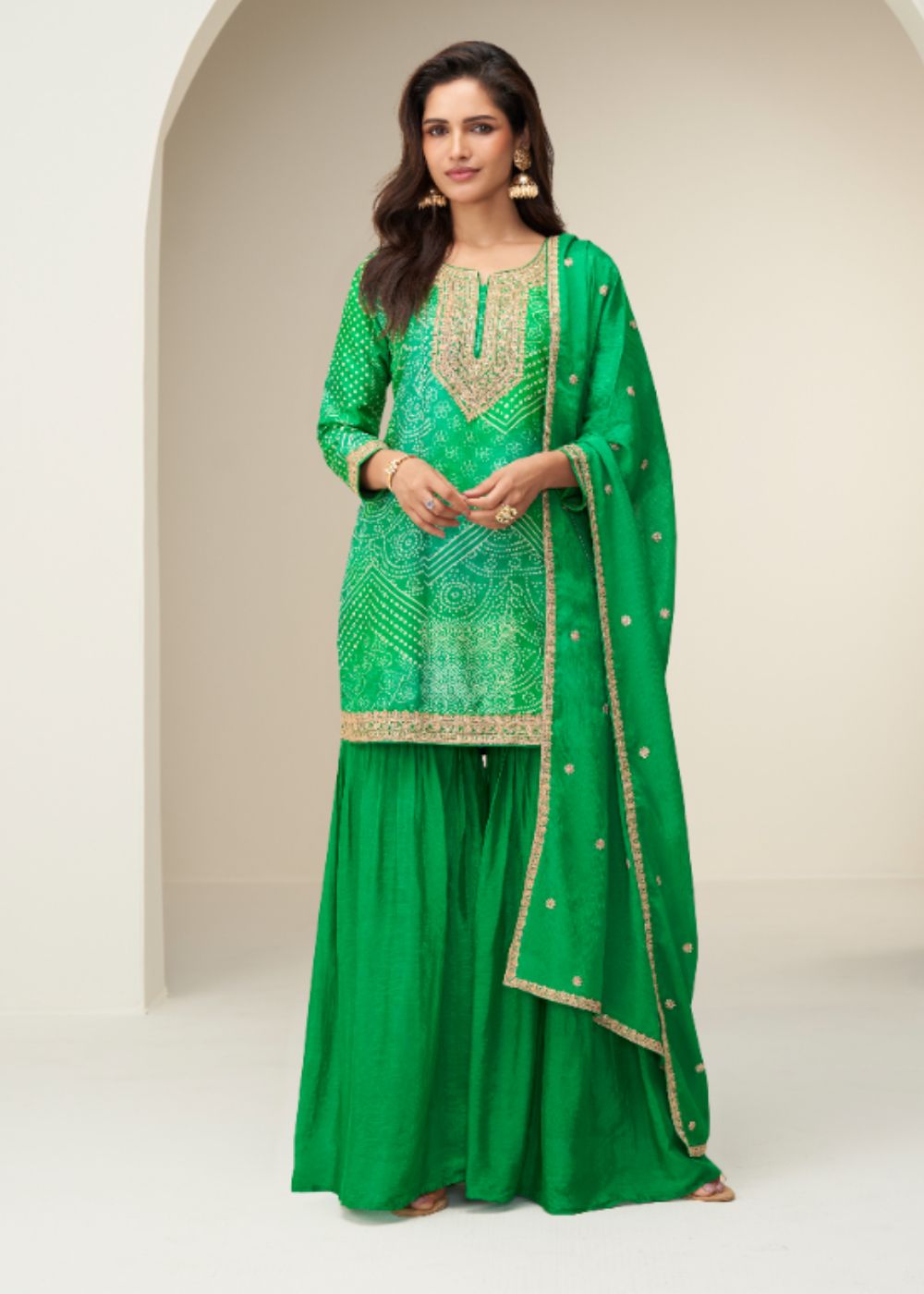 Emerald Enchant Chinnon Silk Sharara Suit