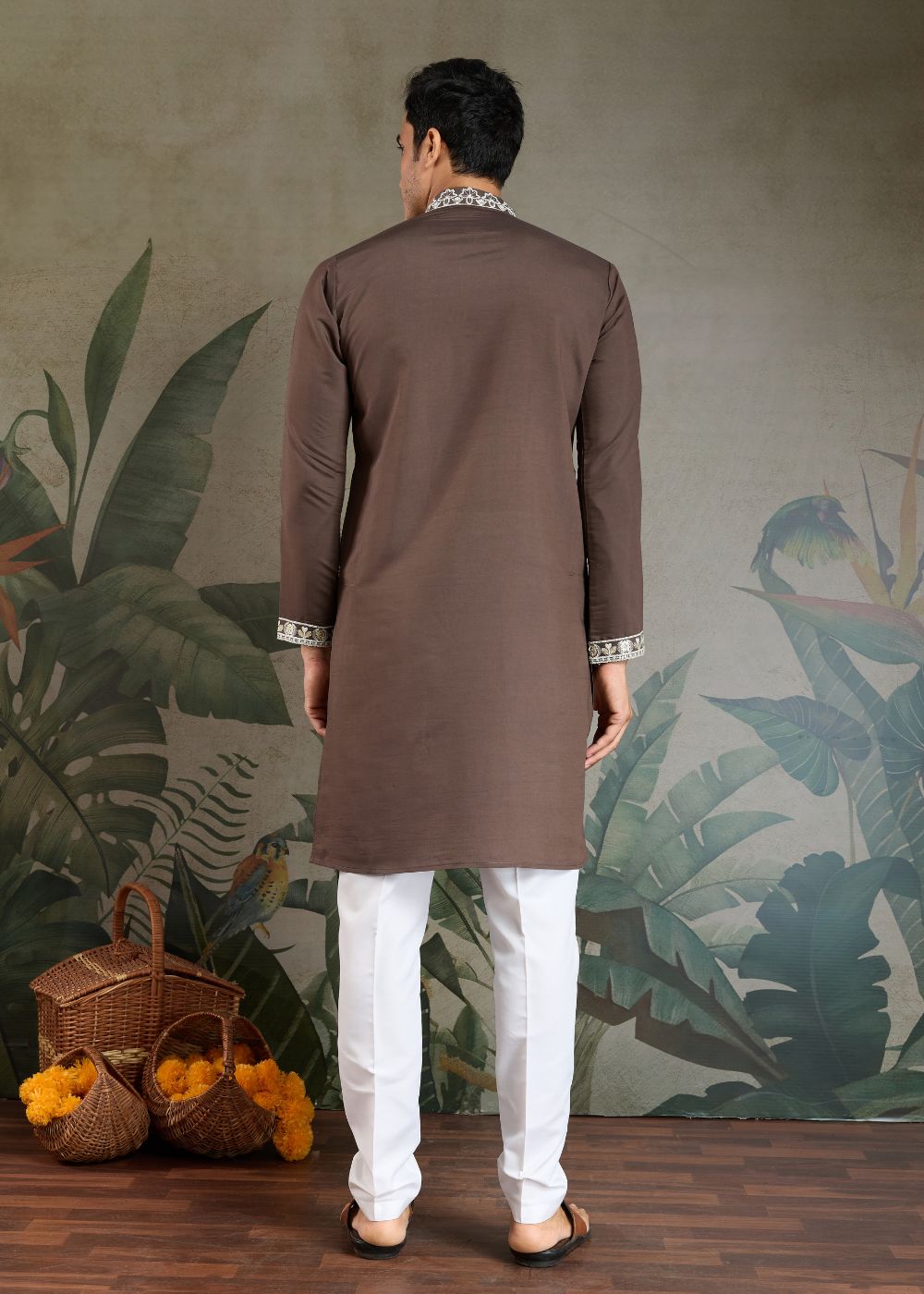 Chocolate Grey Rayon Kurta with Heritage Thread Work: Top Style Pick