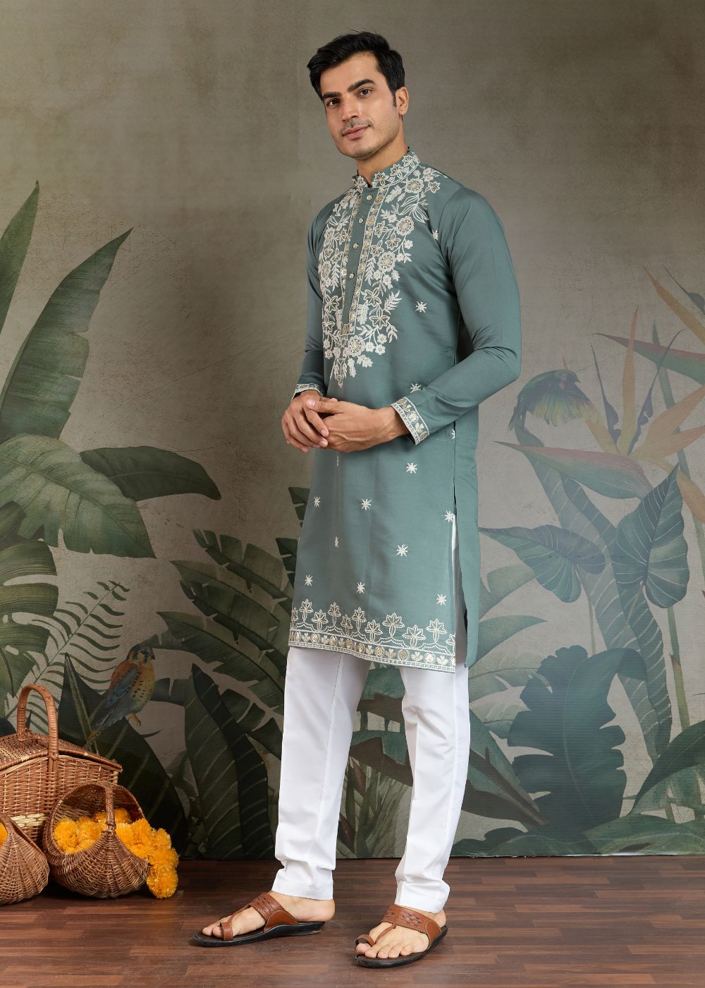 Pista Green Rayon Kurta with Ornamental Embroidery: Elegant Wardrobe Pick