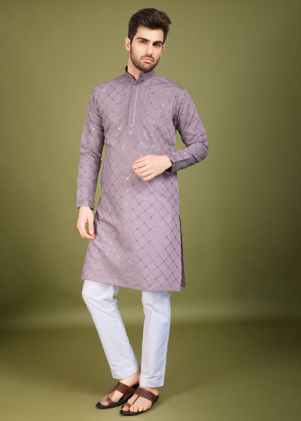 Dusty Peach Charm Embroidered Kurta Set with Dupatta