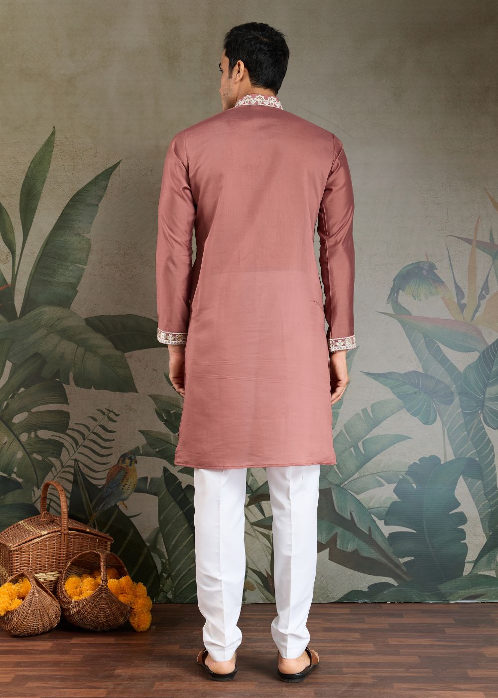 Rosewood Rayon Kurta with Floral Neck Embroidery: Ethnic Bestseller