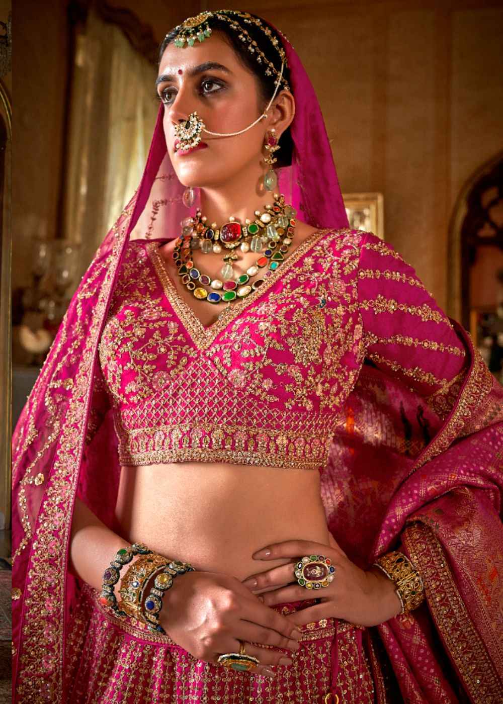 Magenta Majesty Allure Double Dupatta Bridal Lehenga
