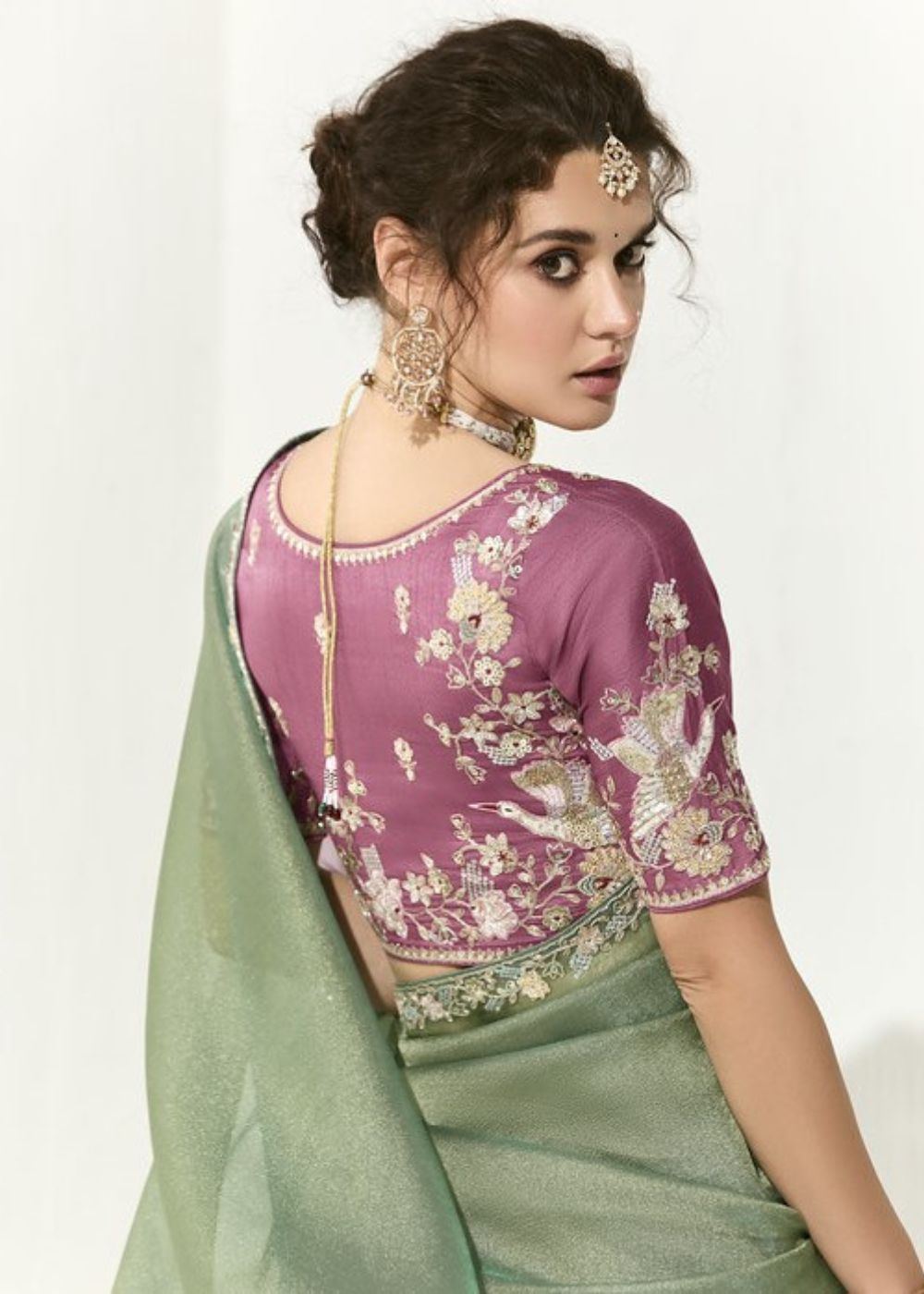 Pista Pallavi-Organza Tissue with Heavy Butta & Border Silk Saree