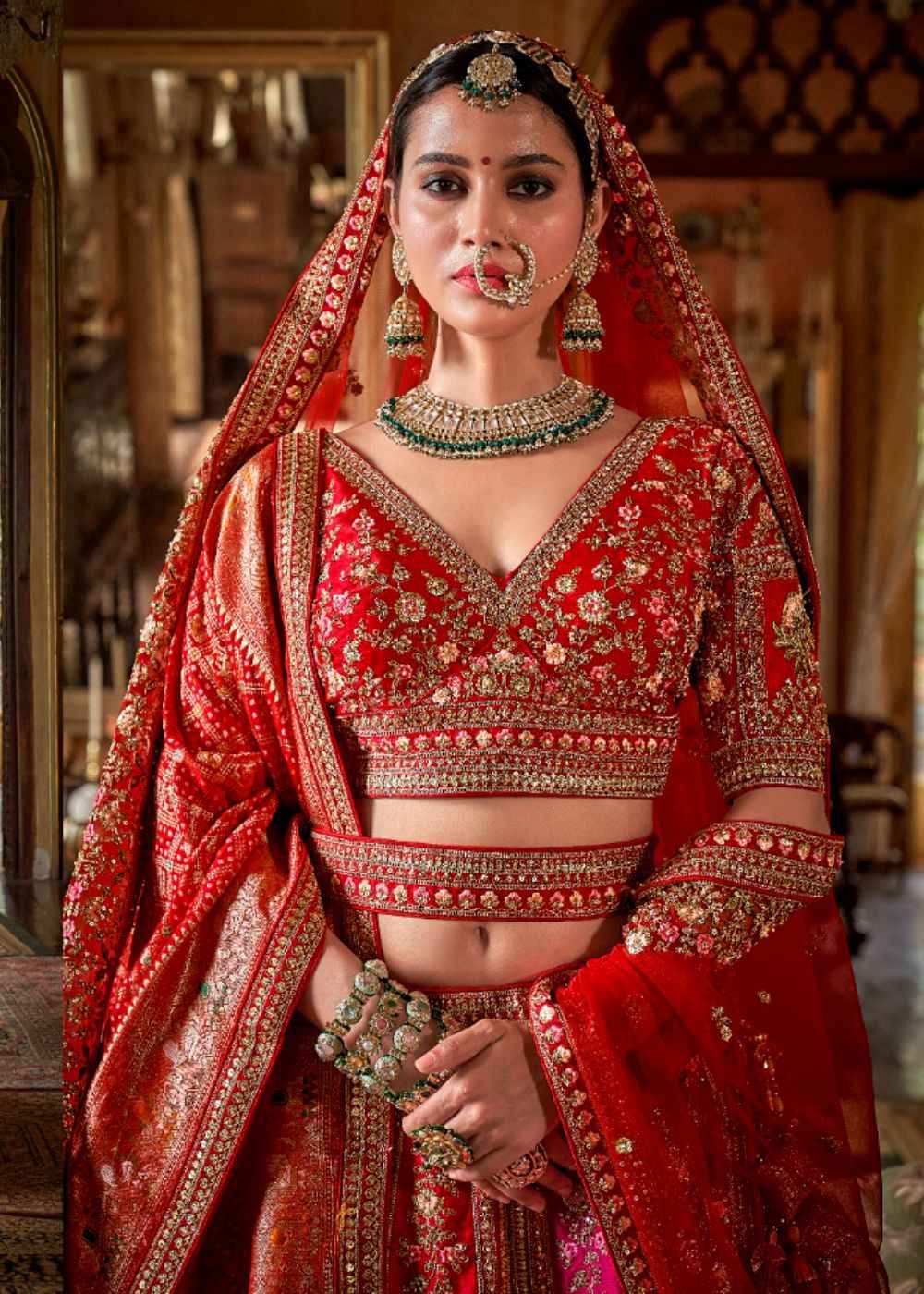 Sunset Coral & Fuchsia Glow Bridal Lehenga