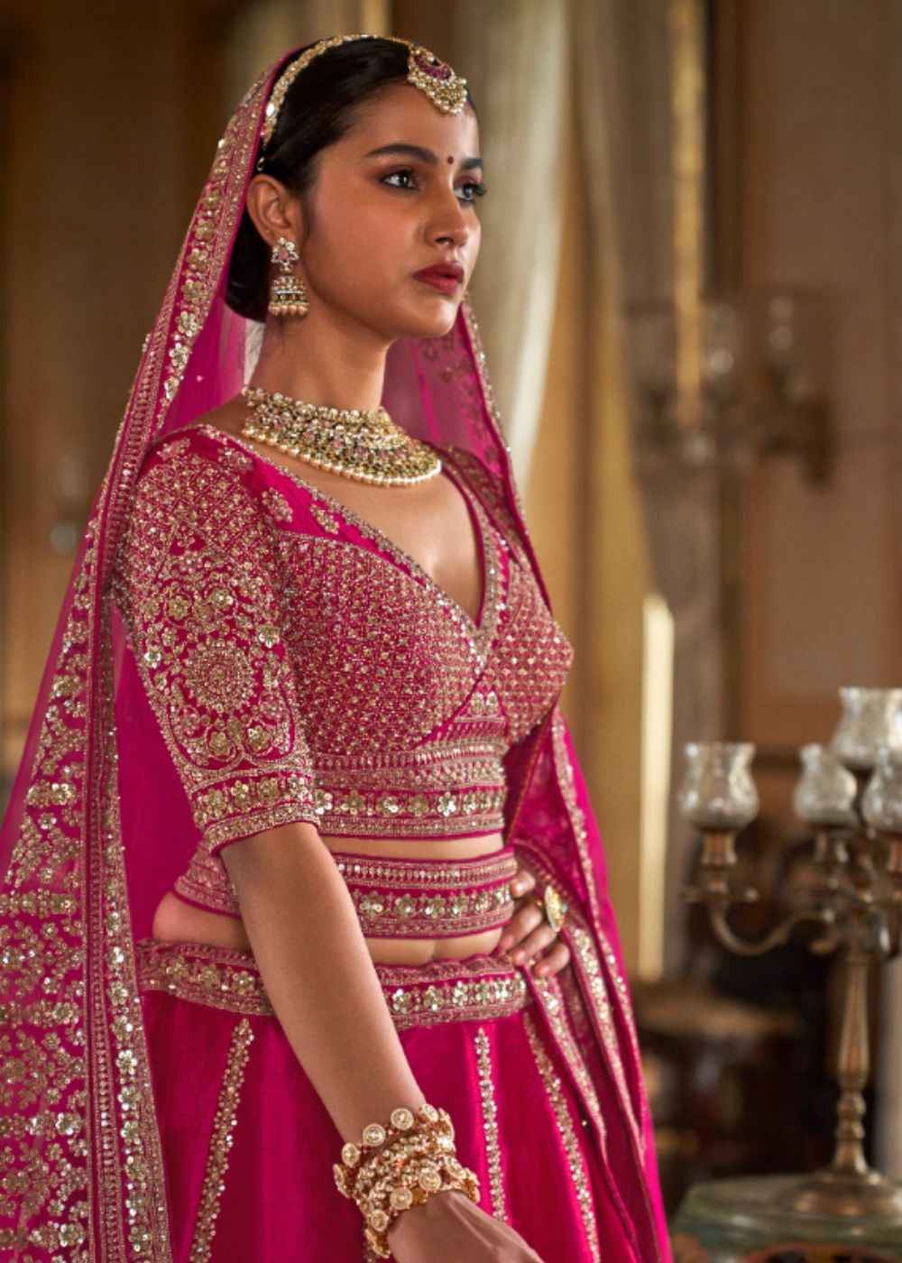 Rose Bloom – Vibrant Pink Bridal Lehenga Set with Double Dupatta