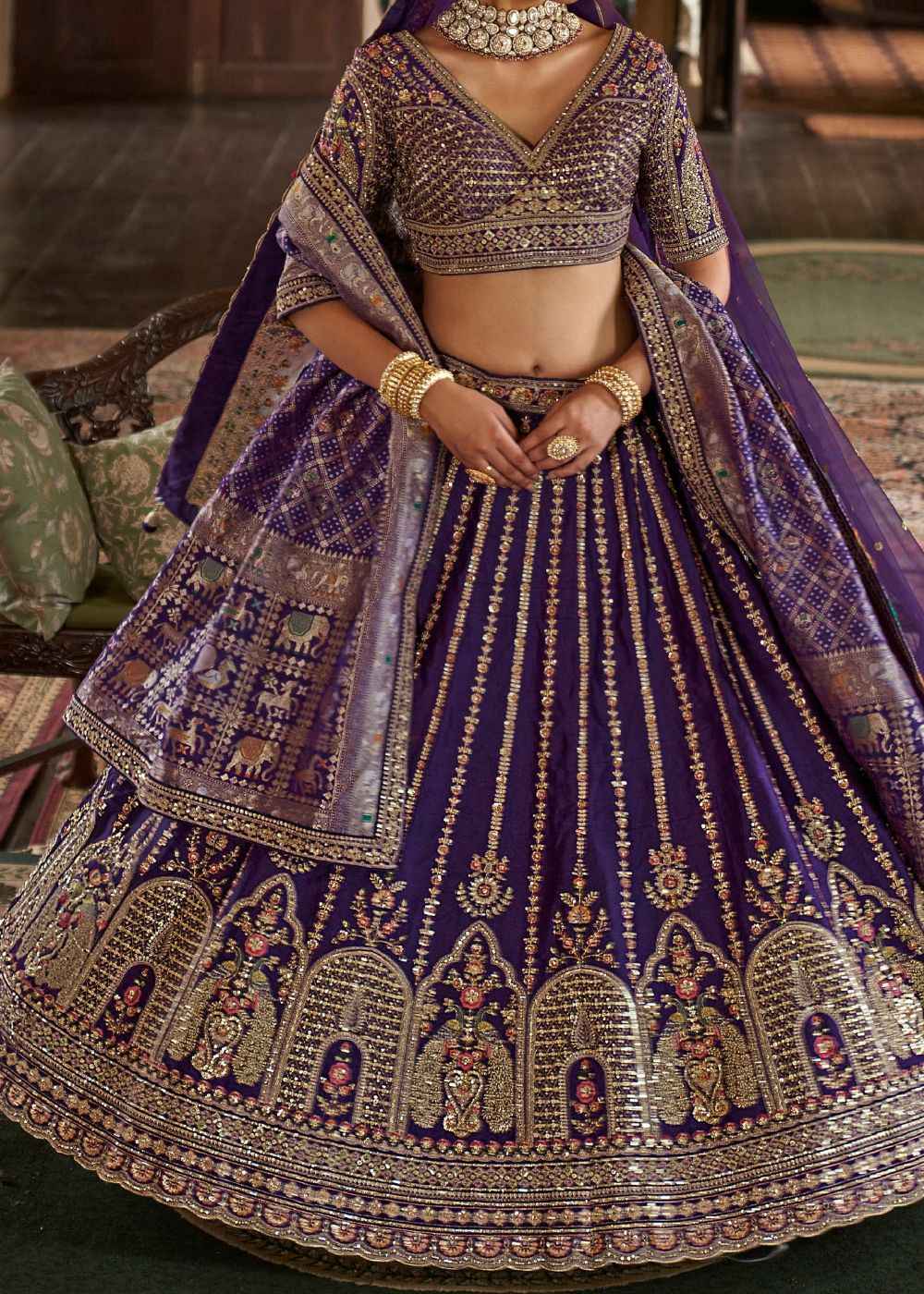 Royal Amethyst – Deep Purple Bridal Lehenga Set with Double Dupatta