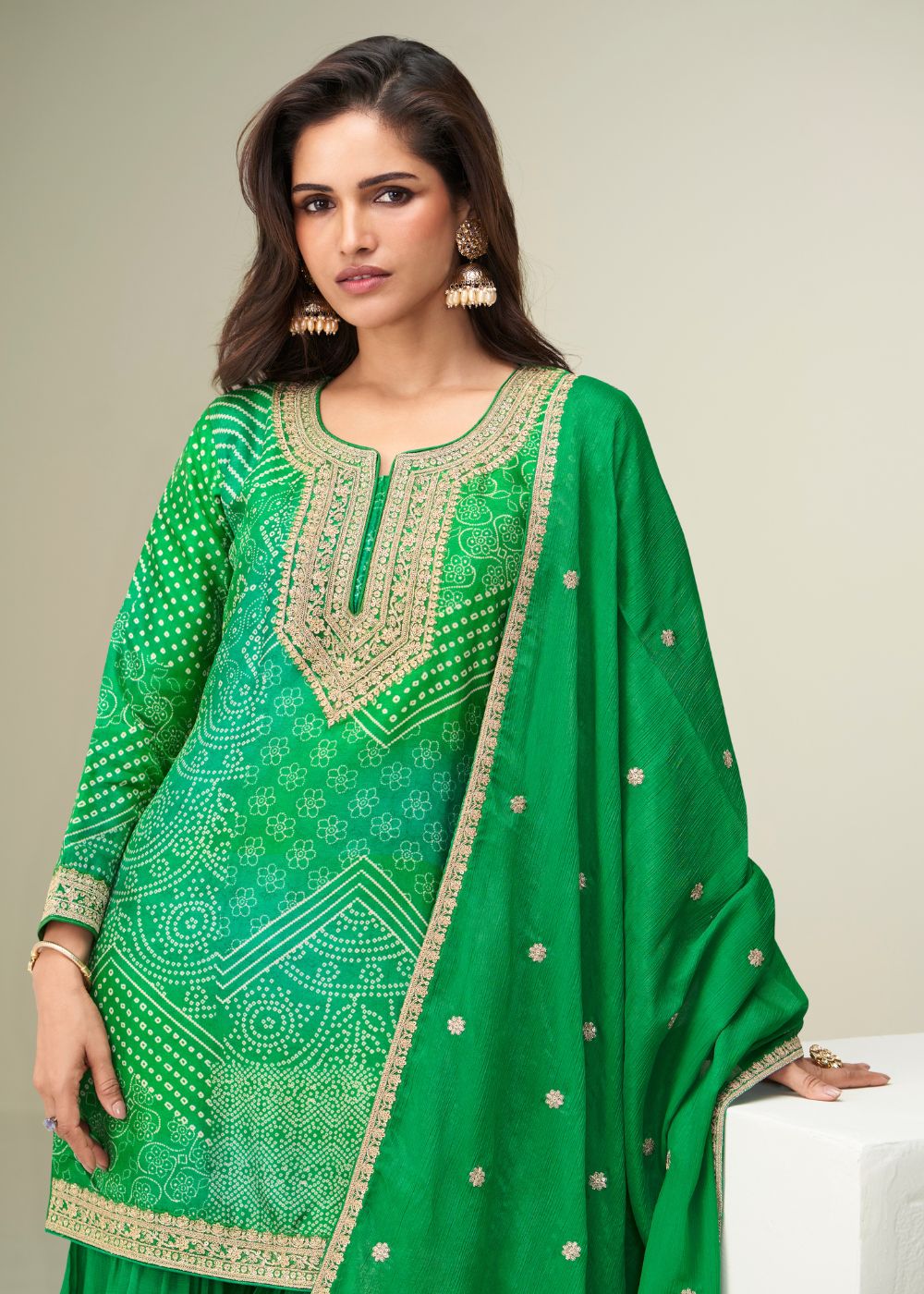 Emerald Enchant Chinnon Silk Sharara Suit