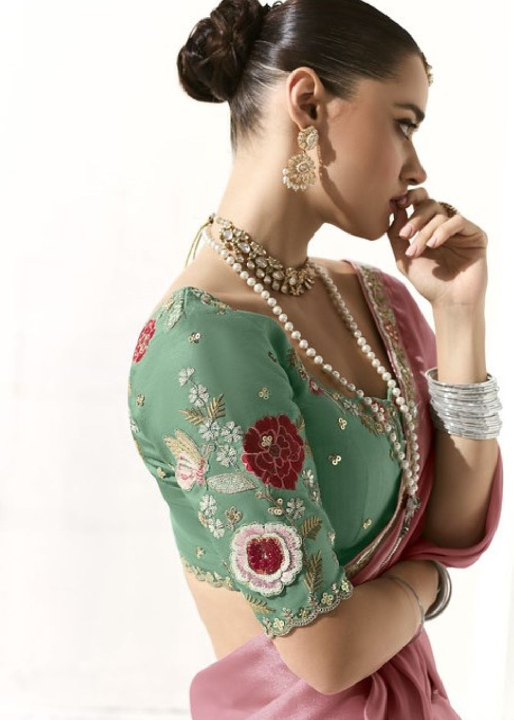Saugandhika – Blush Peach Organza Tissue Saree with Butta Work