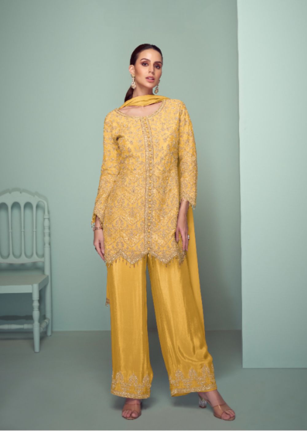Zarnigar Marigold Muse Heavy Chinon Plazoo Set