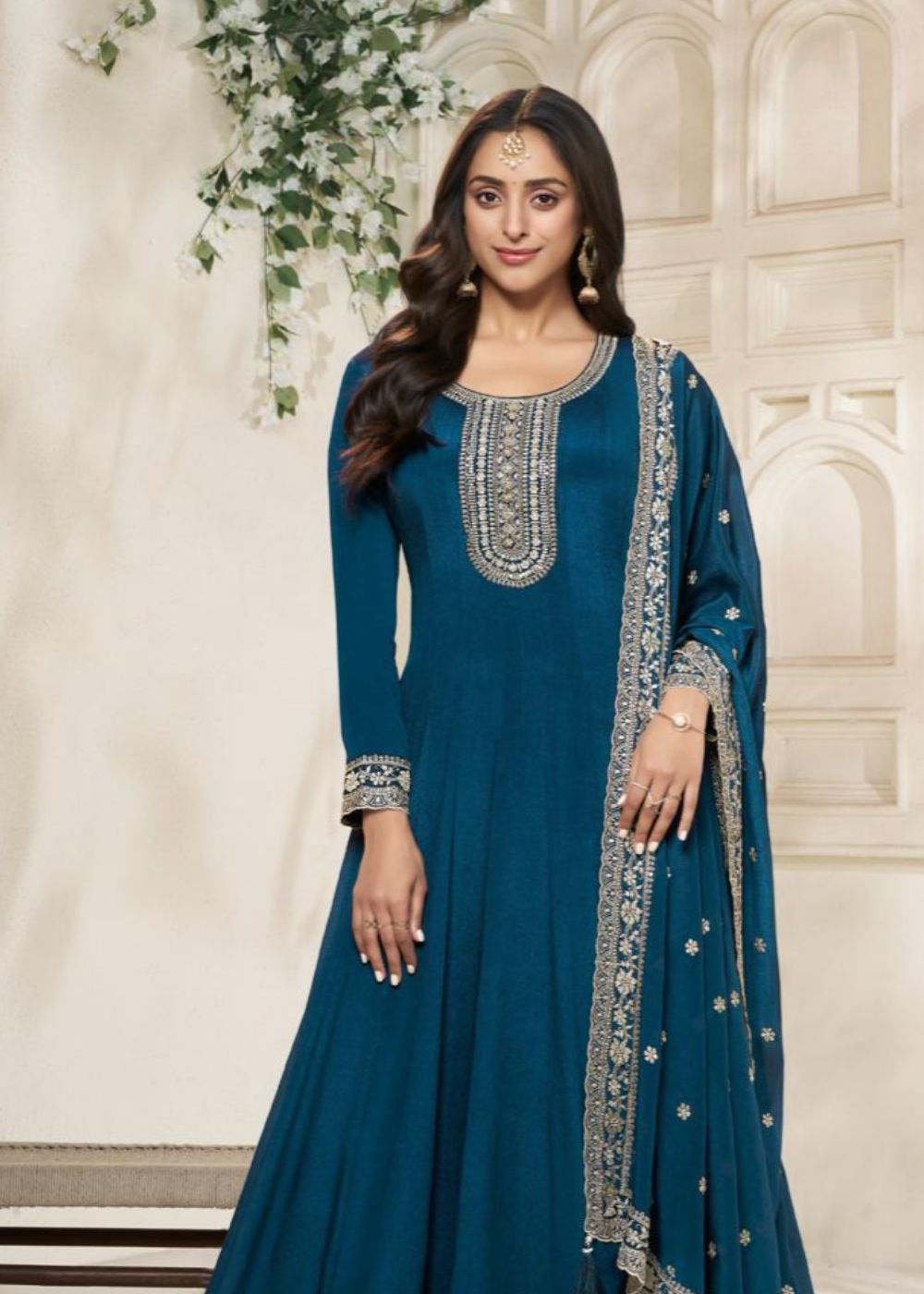 Ocean Breeze Embroidered Chinnon Gown