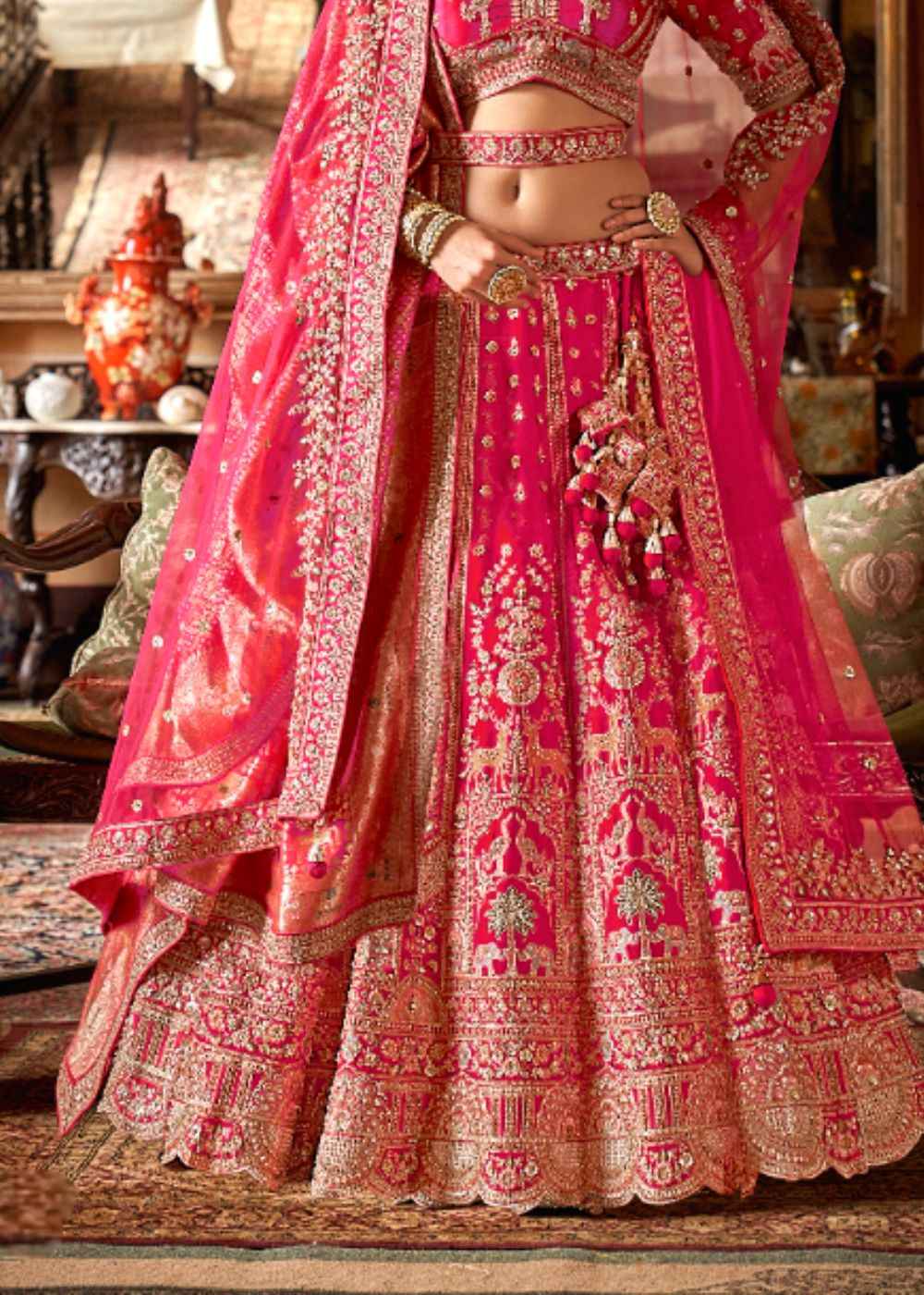 Rose Petal Elegance Double Dupatta Bridal Lehenga