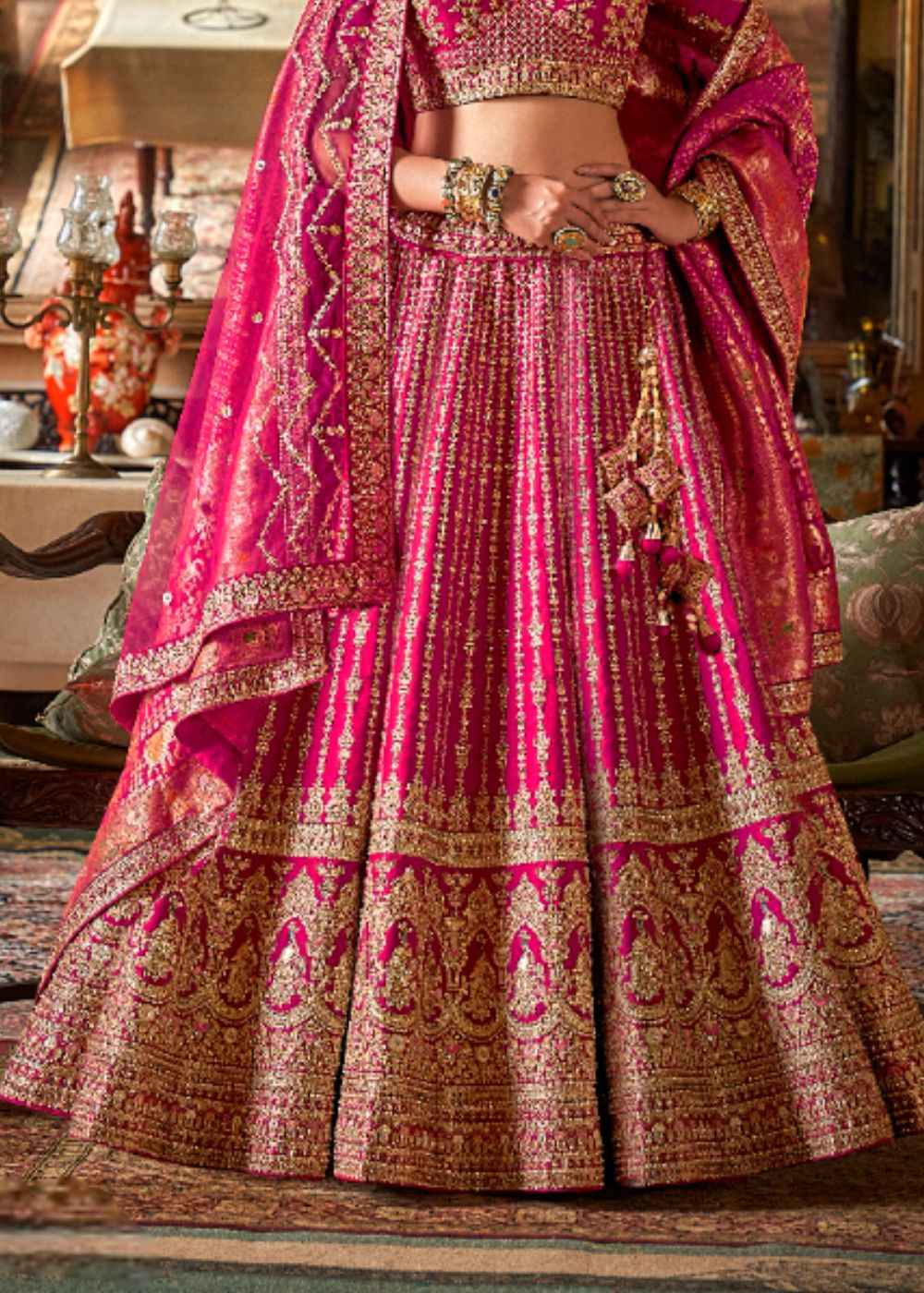 Magenta Majesty Allure Double Dupatta Bridal Lehenga