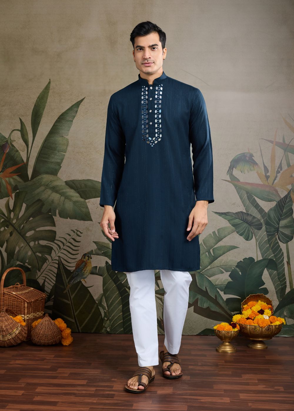 Teal Majesty Zari Mirror Kurta Set with Dupatta