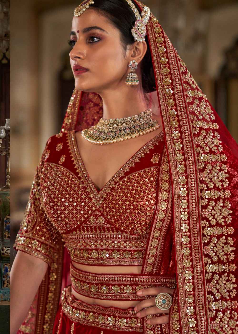 Ruby Charm – Bold Red Bridal Lehenga Set with Double Dupatta
