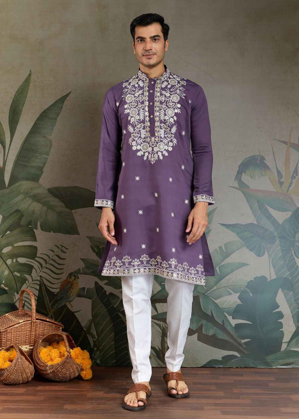 Pastel Purple Rayon Kurta with White Royal Embroidery: Festive Must-Have