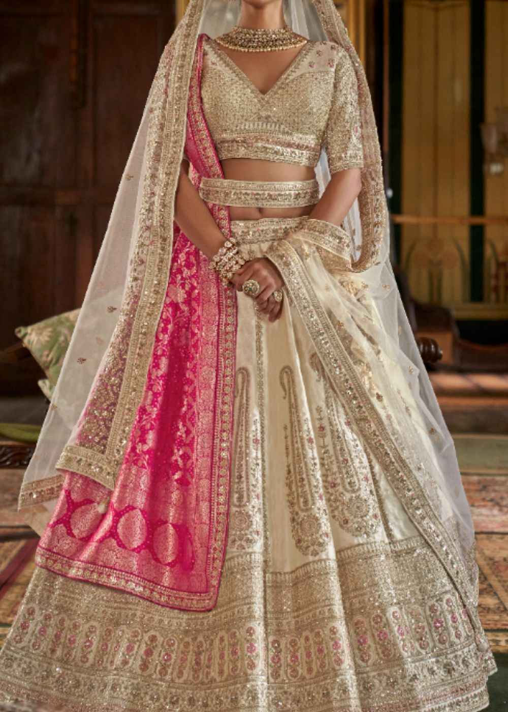 Ivory Grace – Off-White Bridal Lehenga Set with Double Dupatta