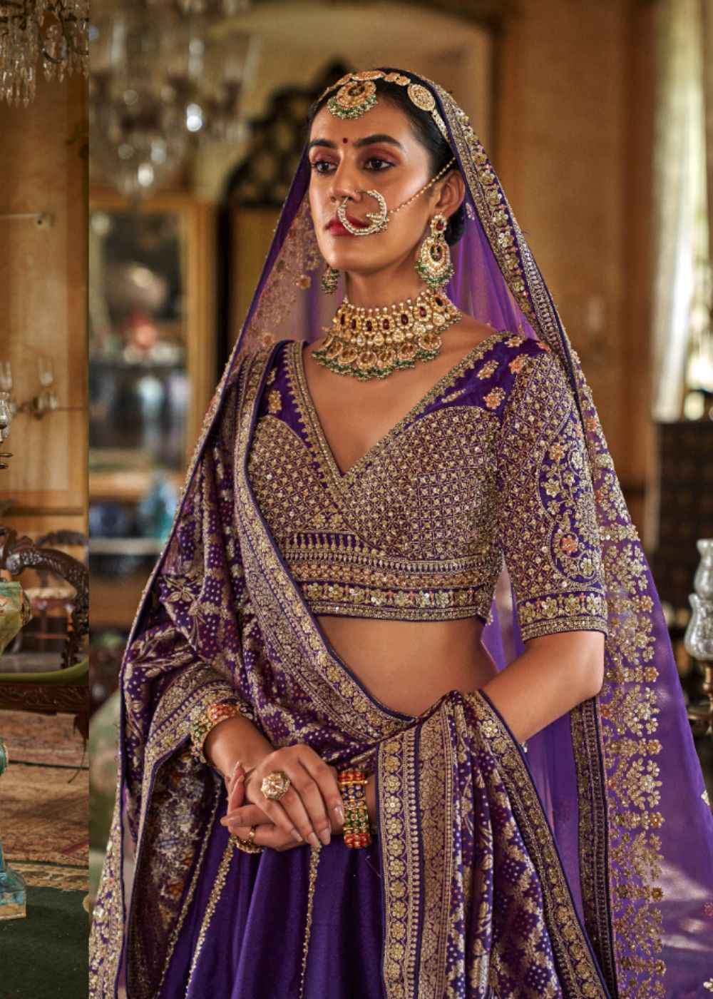 Midnight Majesty – Royal Purple Bridal Lehenga Set with Double Dupatta