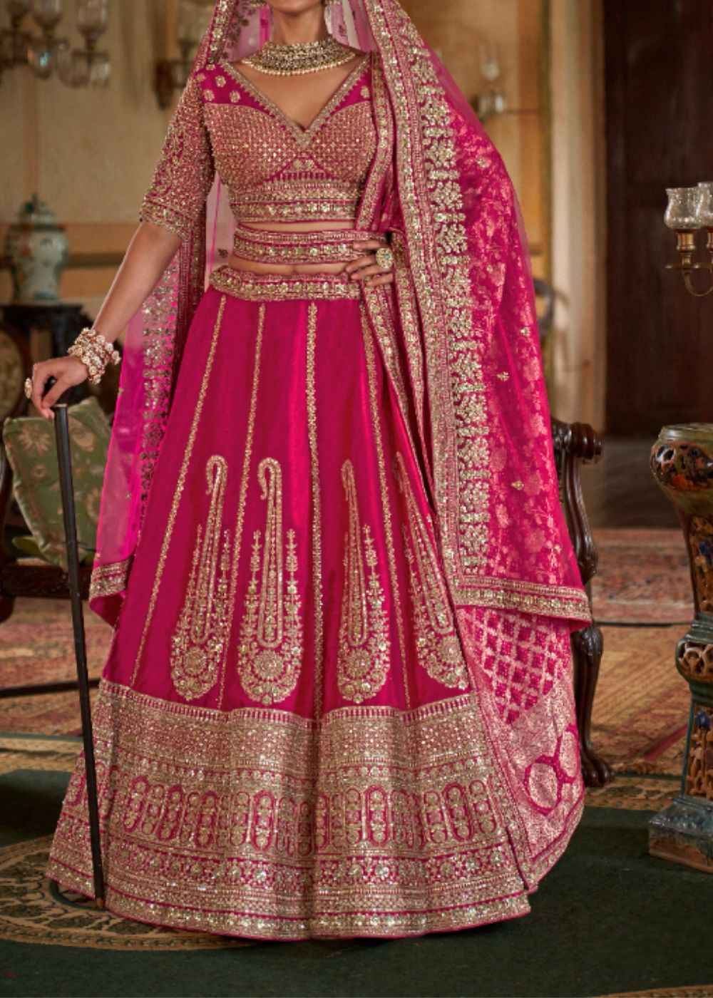 Rose Bloom – Vibrant Pink Bridal Lehenga Set with Double Dupatta