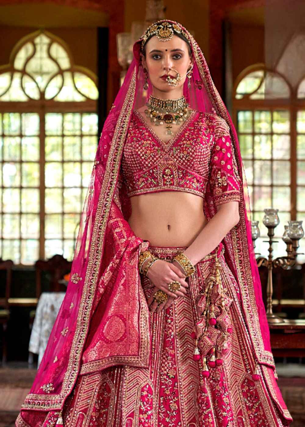 Regal Fuchsia Enchantress Double Dupatta Bridal Lehenga
