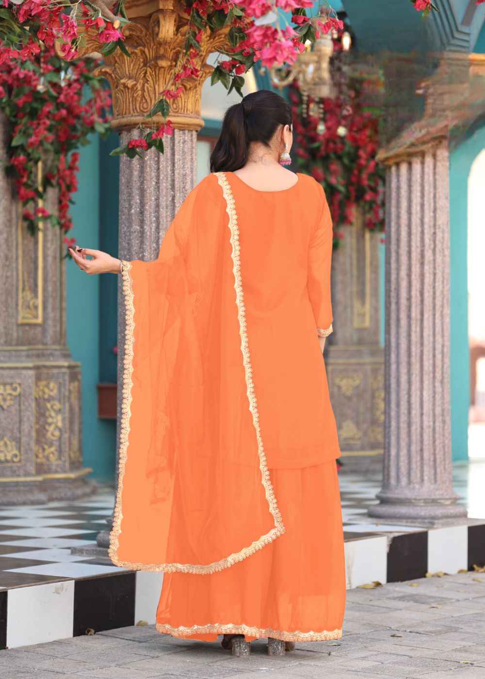 Tangerine Glow Embroidered Georgette Set