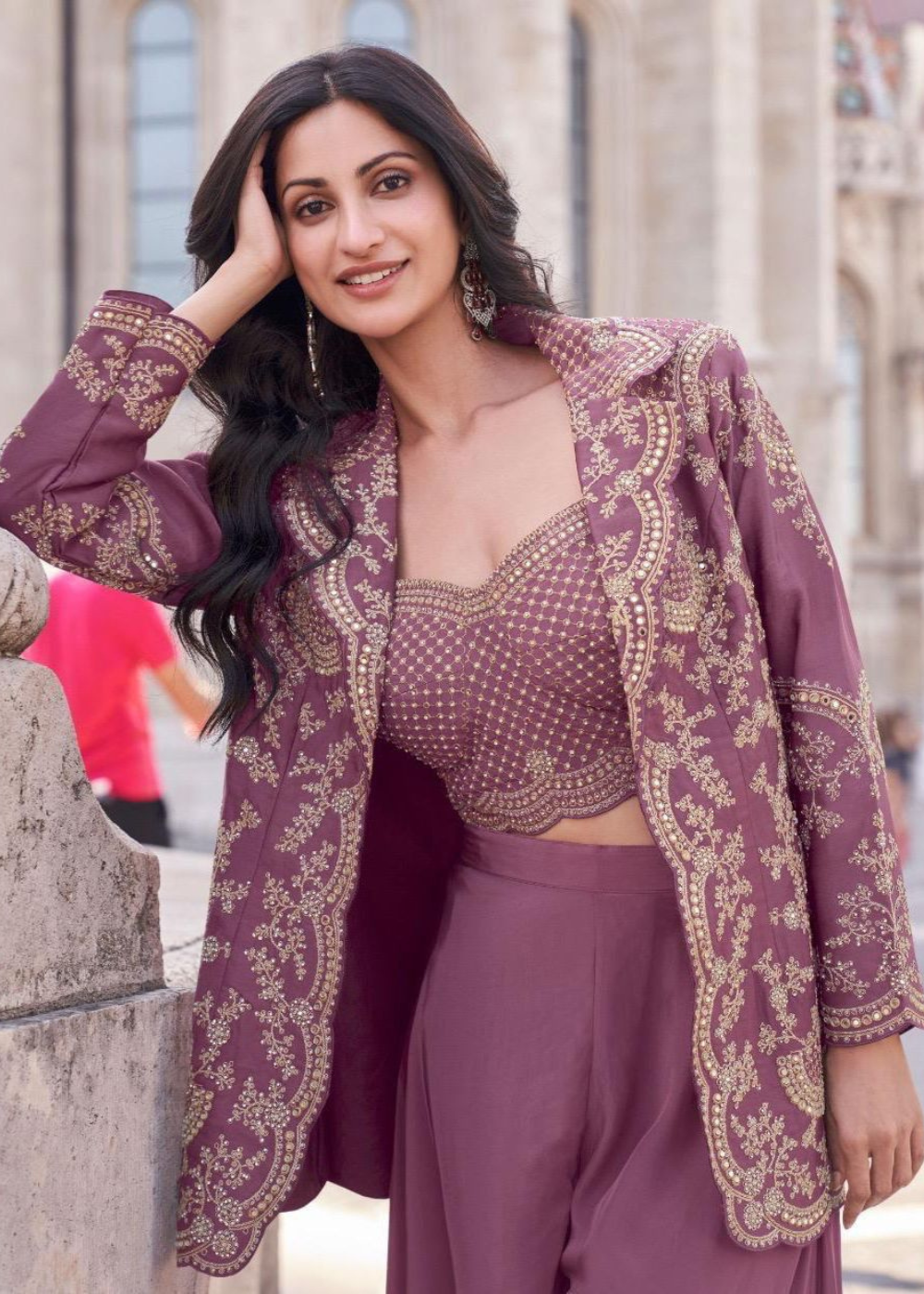 Zehra Mauve–Indo-Western Embroidered Silk Dress : Elegant Ethnic Wear