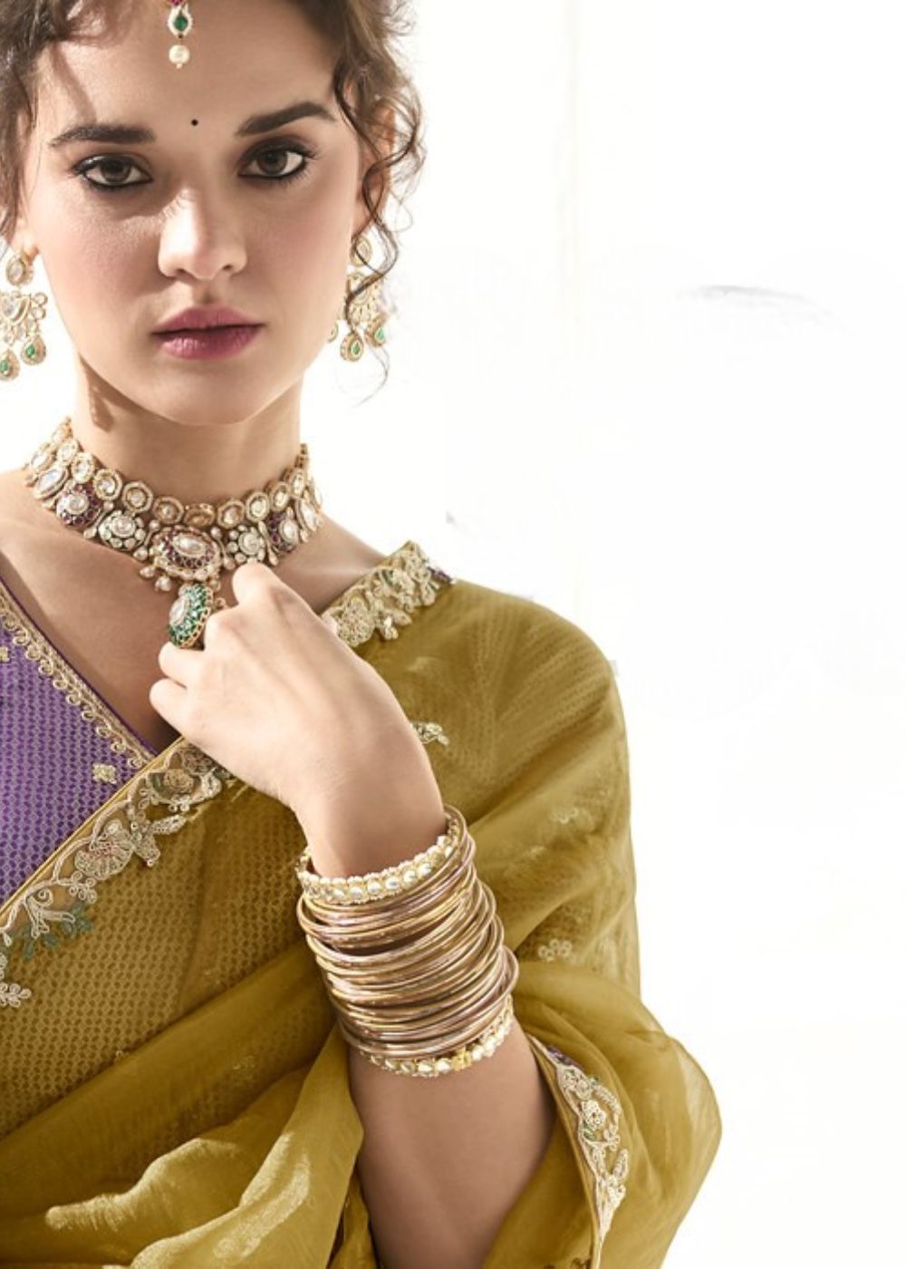Kanaka Rekha-Mustard Yellow Organza Tissue with Heavy Butta & Border Silk Saree