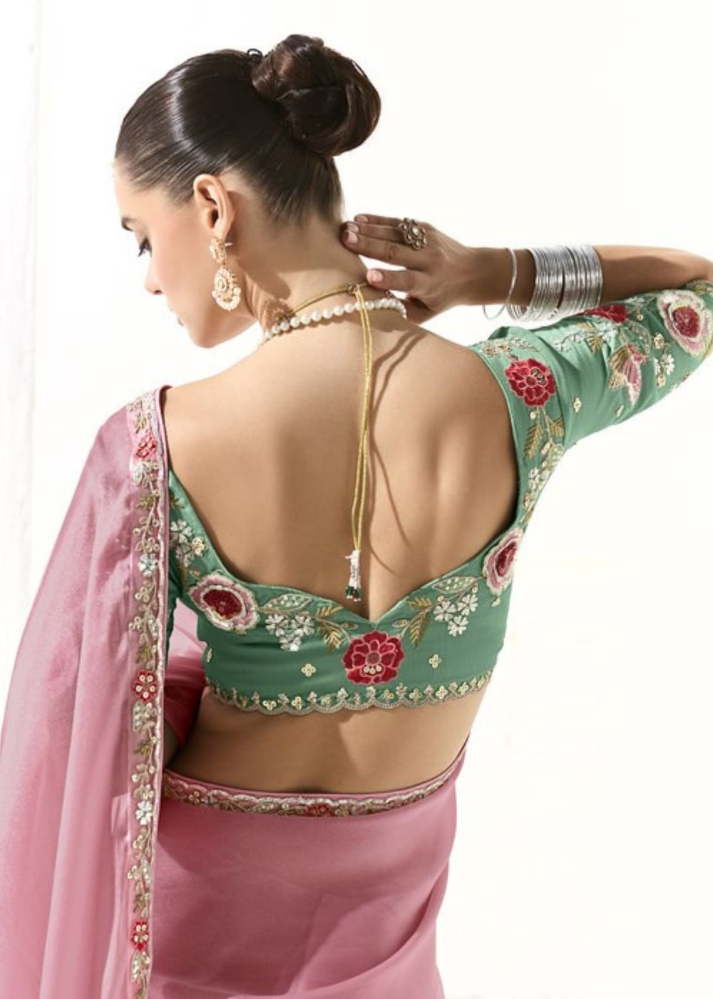 Saugandhika – Blush Peach Organza Tissue Saree with Butta Work