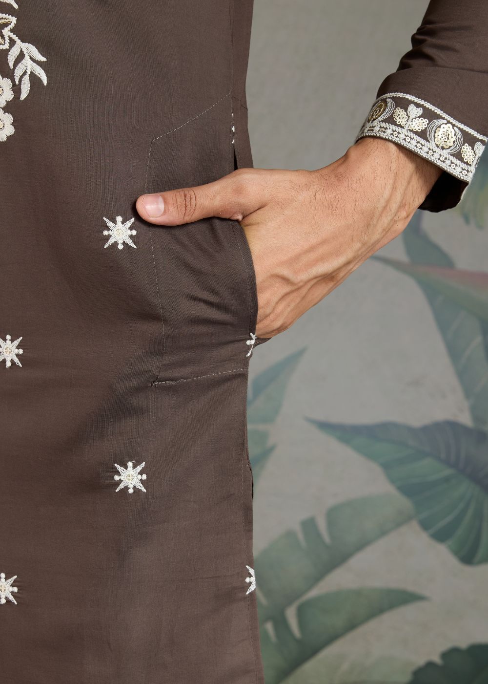 Chocolate Grey Rayon Kurta with Heritage Thread Work: Top Style Pick