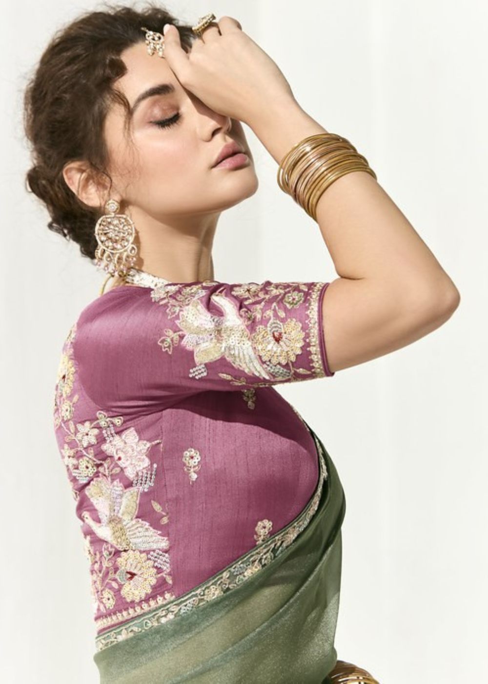 Pista Pallavi-Organza Tissue with Heavy Butta & Border Silk Saree