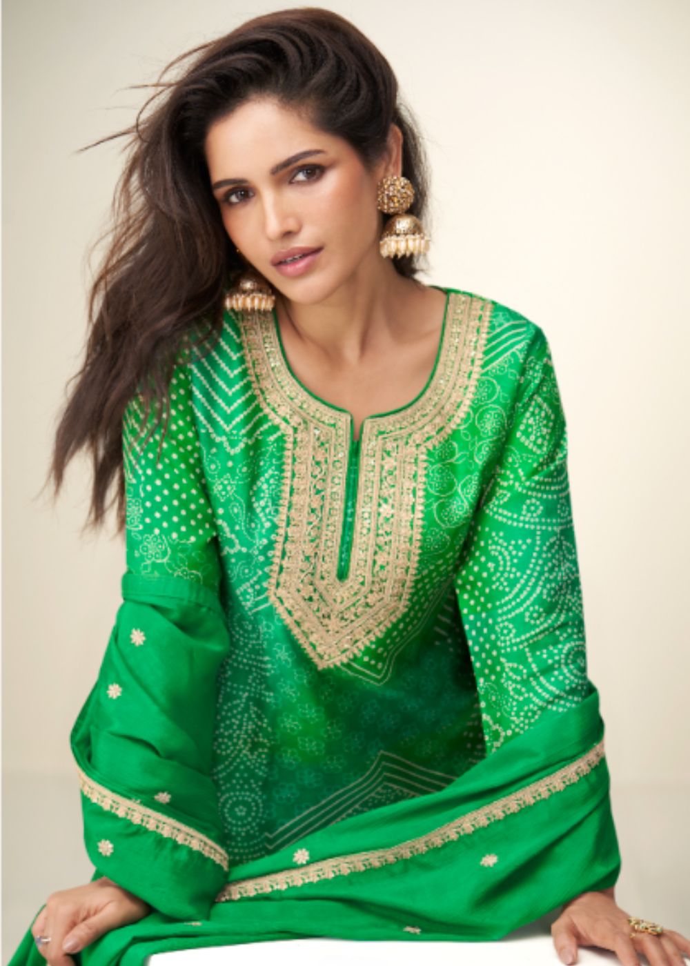Emerald Enchant Chinnon Silk Sharara Suit