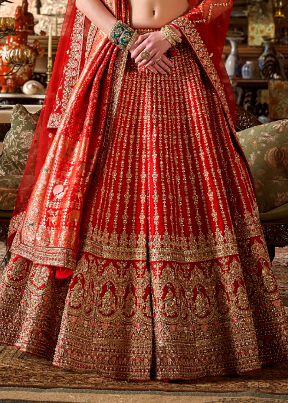Sunset Ember Glow Double Dupatta Bridal Lehenga