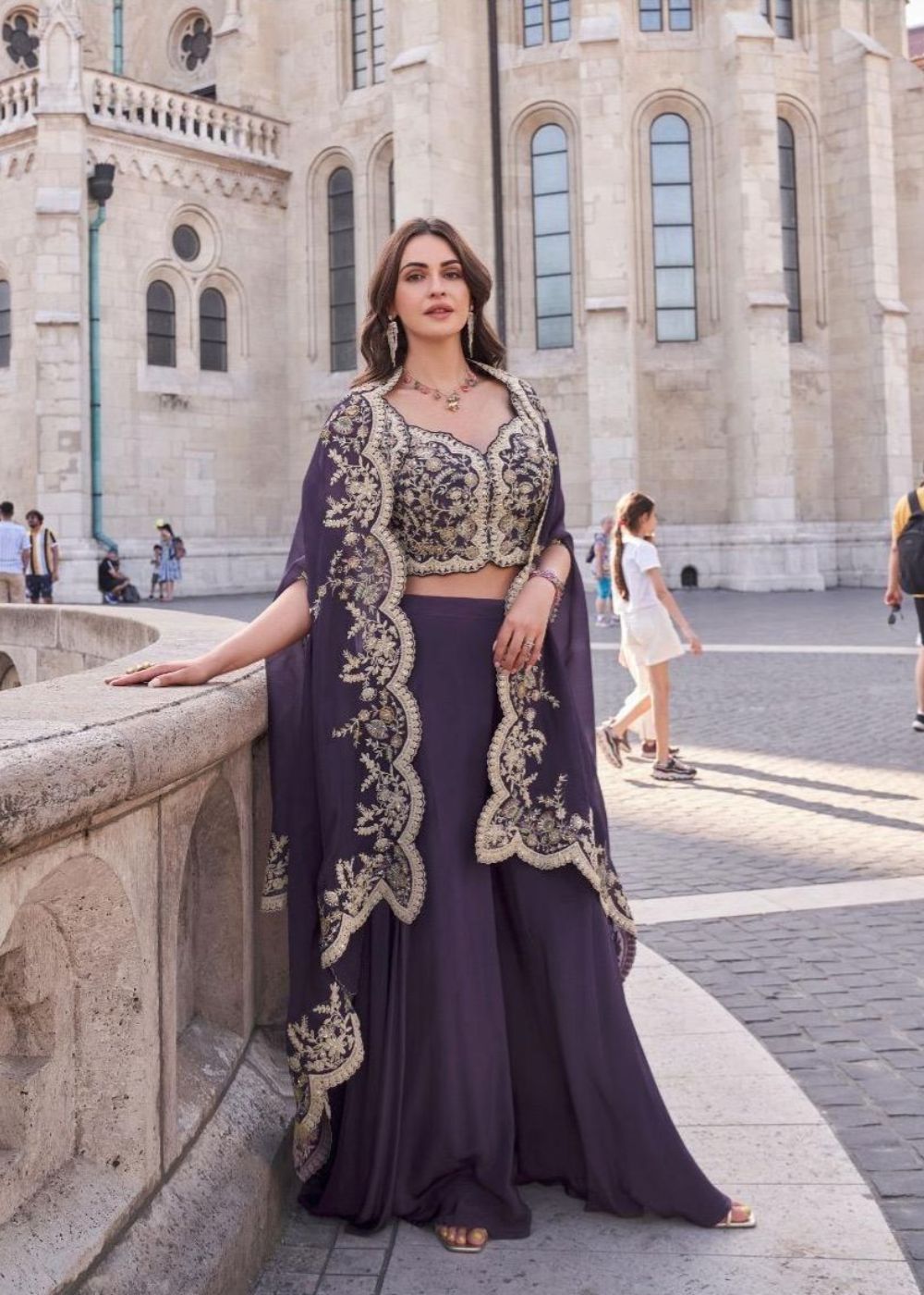 Aafreen Navy–Indo-Western Embroidered Silk Dress : Elegant Ethnic Wear