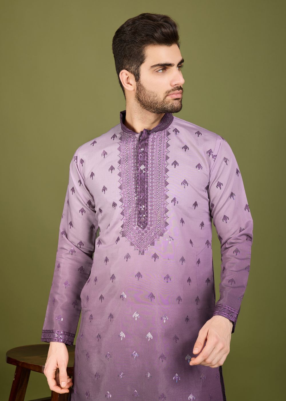 Omber Purple Regal Kurta – Royal Elegance Embroidered Look