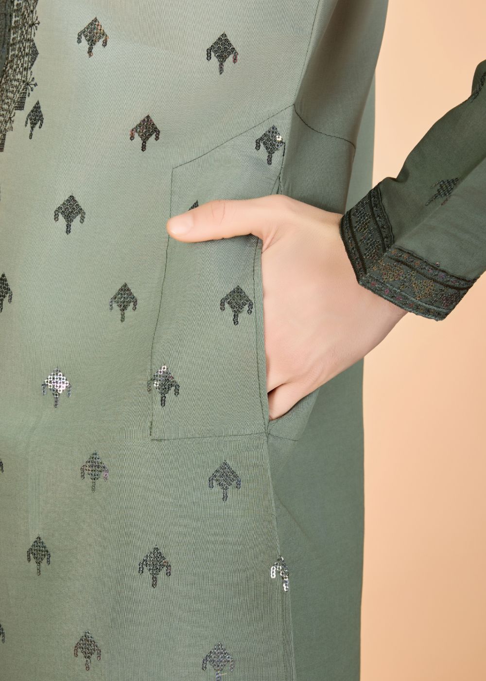 Omber Green Regal Kurta – Majestic Thread Embroidered Style