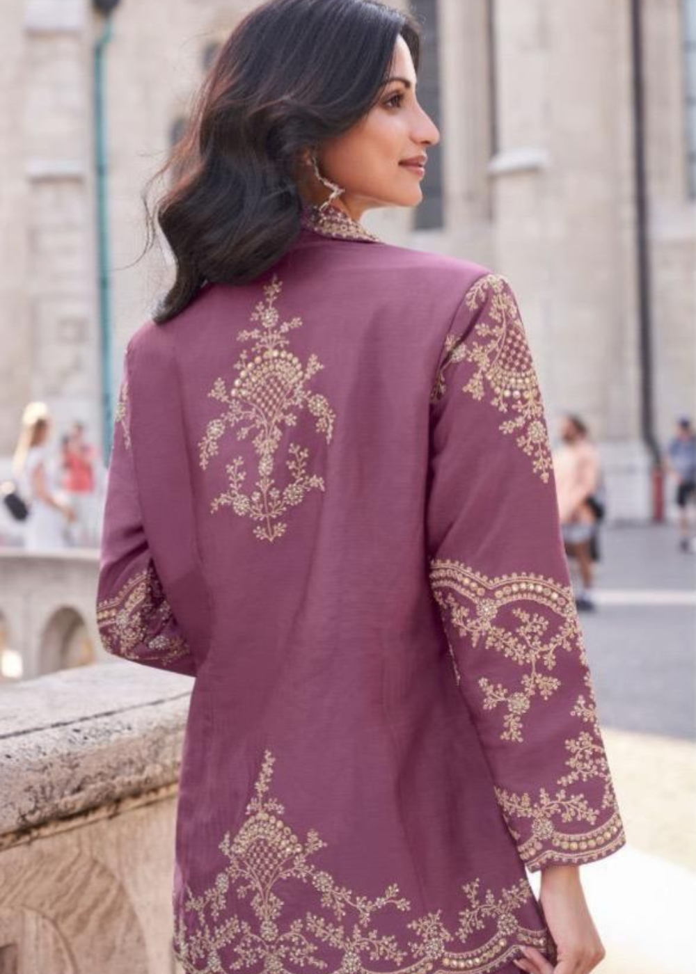 Zehra Mauve–Indo-Western Embroidered Silk Dress : Elegant Ethnic Wear