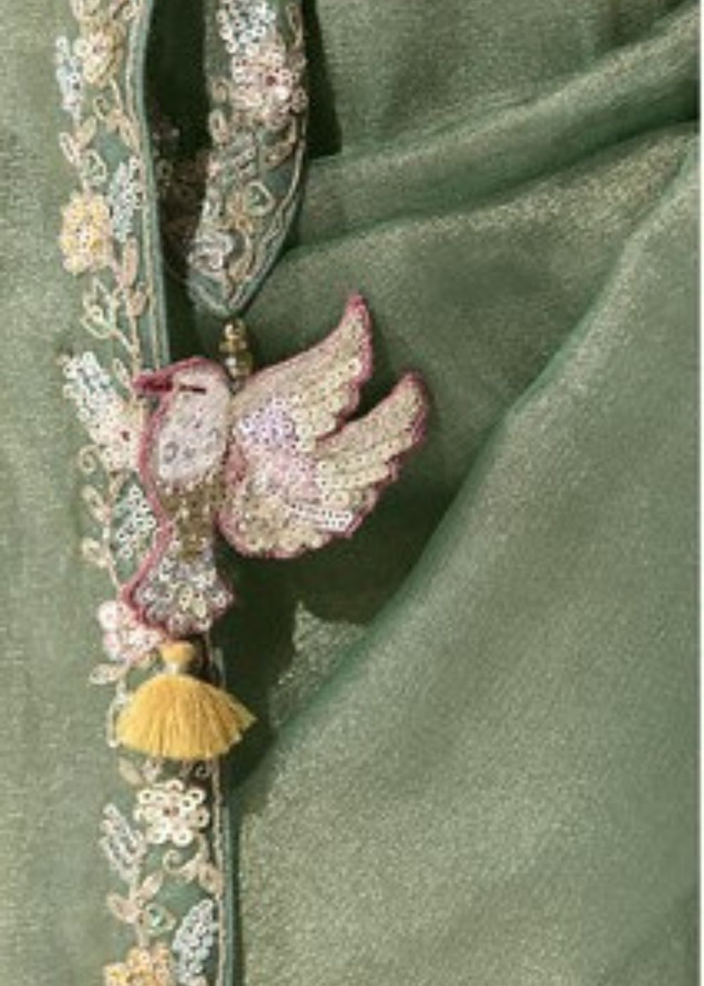 Pista Pallavi-Organza Tissue with Heavy Butta & Border Silk Saree