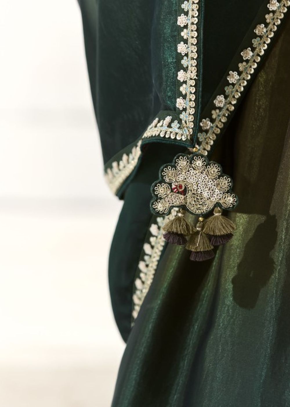 Shyamli – Bottle Green Organza Tissue Saree with Butta Work