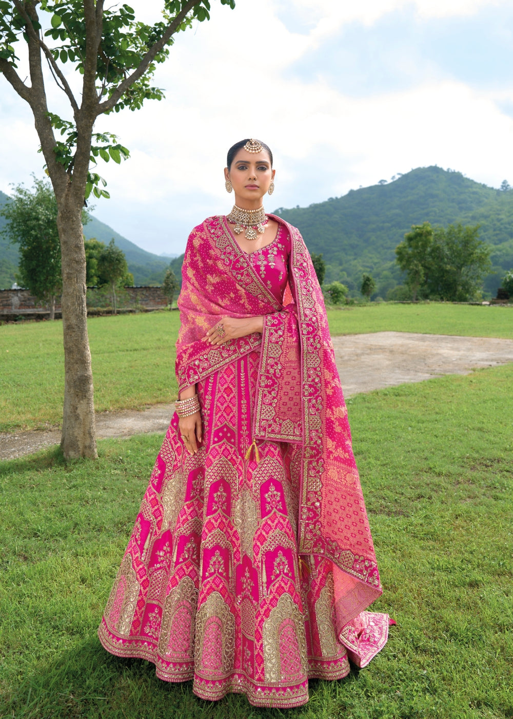 Magenta Pink Heavy Silk Lehenga with Khatli Embroidery