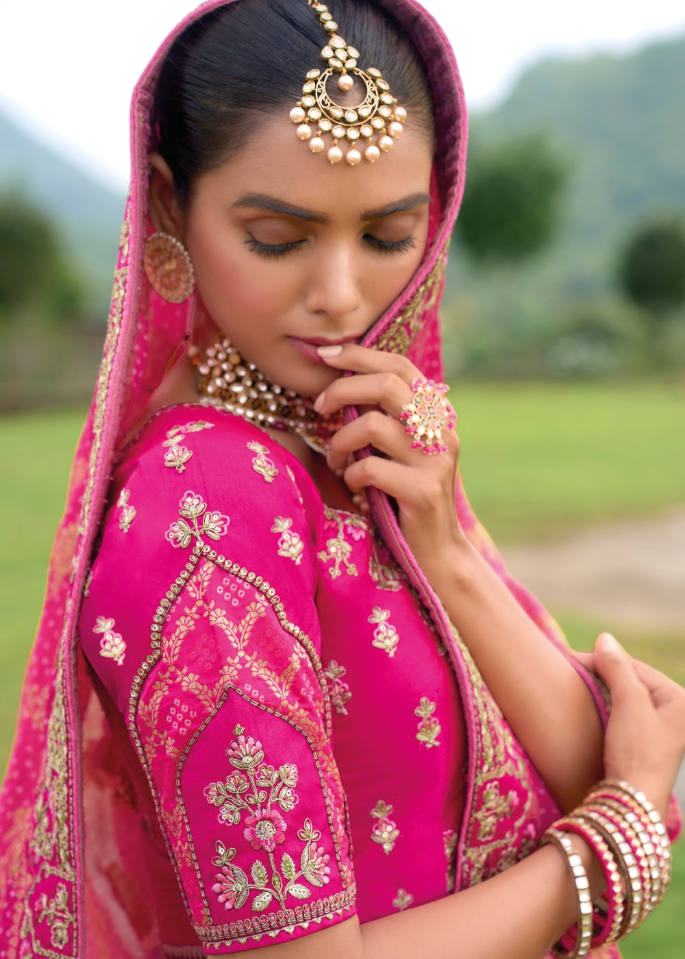 Magenta Pink Heavy Silk Lehenga with Khatli Embroidery
