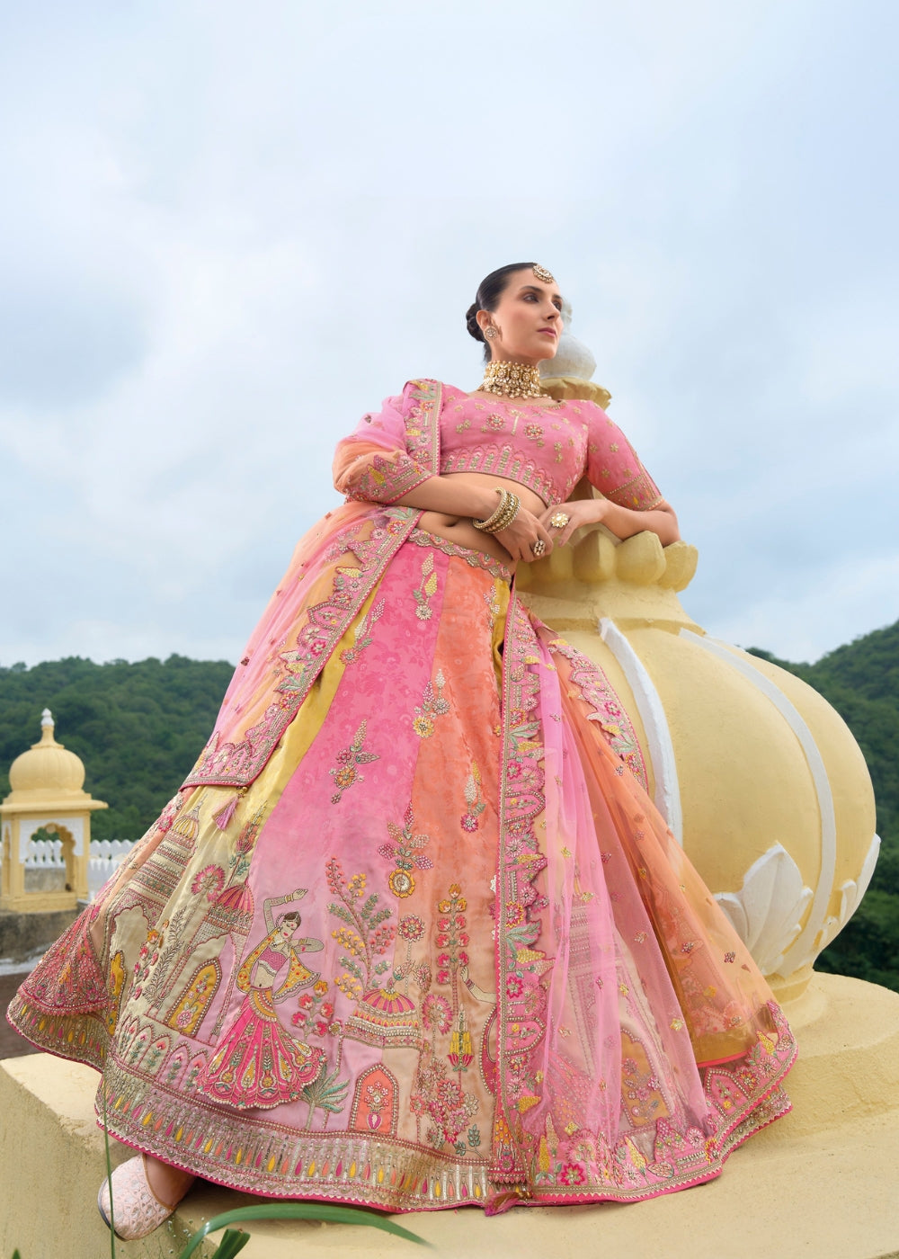 Peach Blossom Heavy Silk Lehenga with Khatli Embroidery
