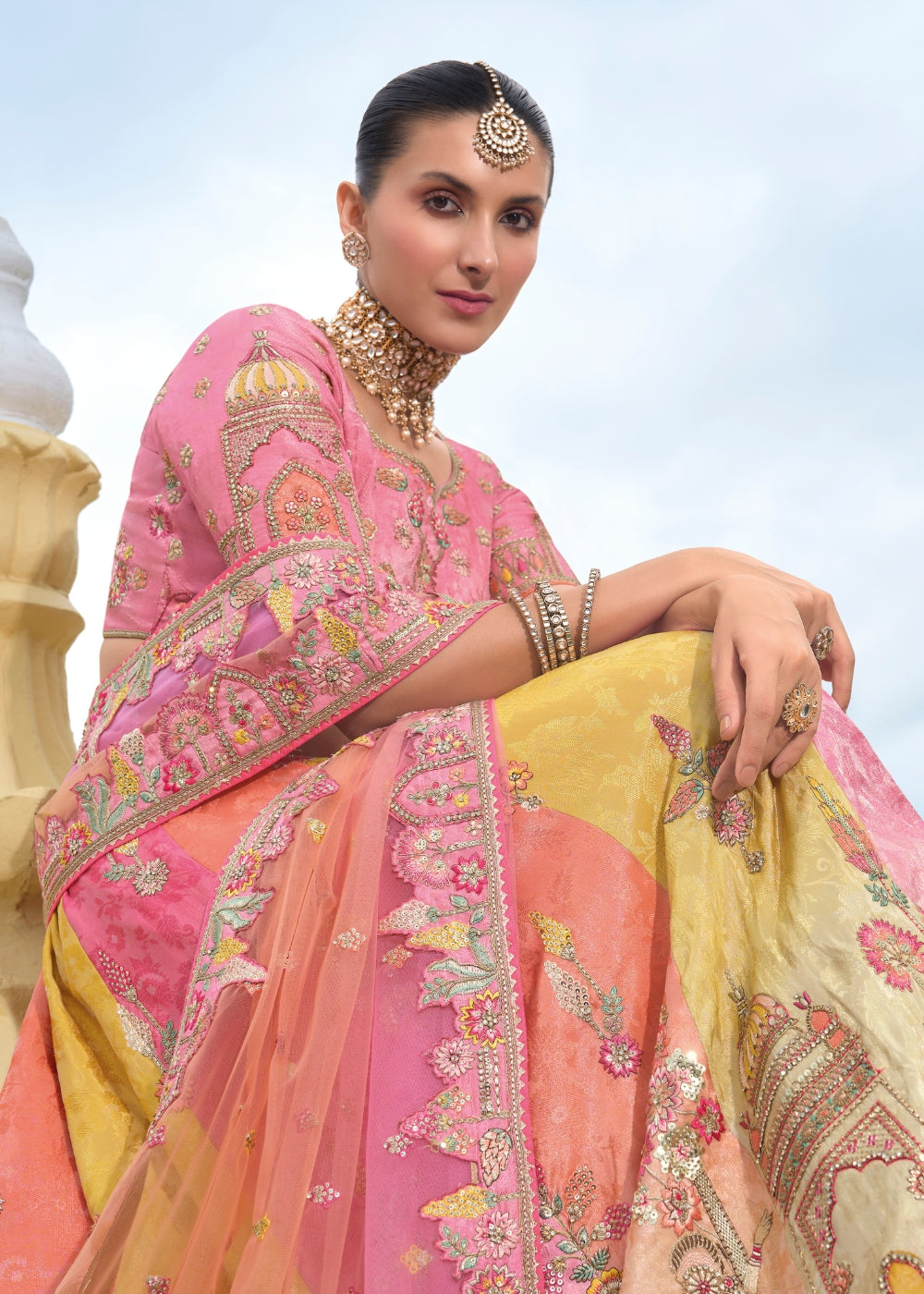 Peach Blossom Heavy Silk Lehenga with Khatli Embroidery