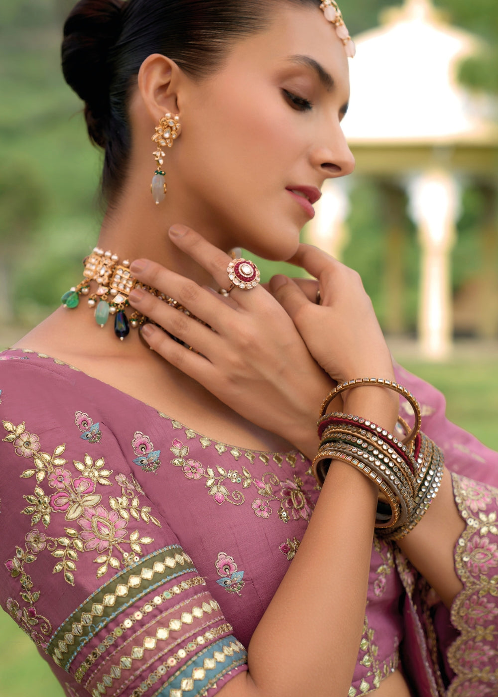 Dusty Rose Heavy Silk Bridal Lehenga with Khatli & Zari Embroidery (New Colour)