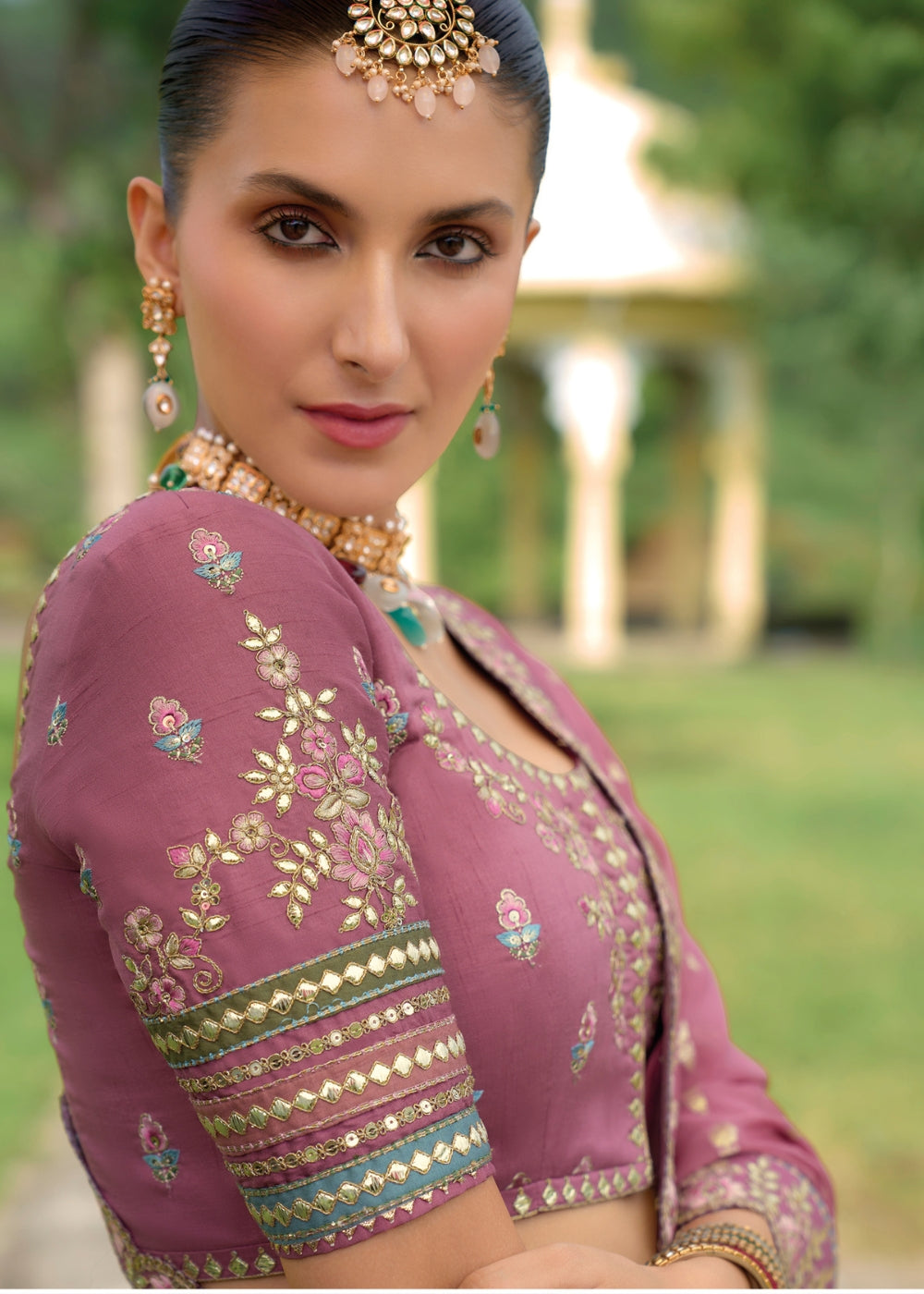 Dusty Rose Heavy Silk Bridal Lehenga with Khatli & Zari Embroidery (New Colour)