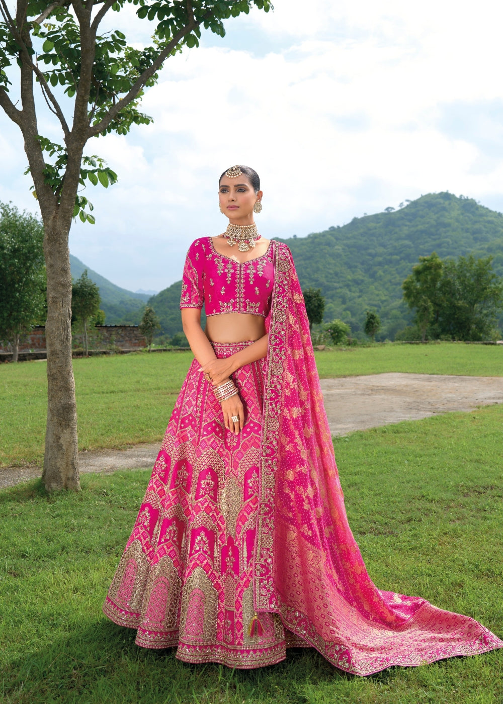 Magenta Pink Heavy Silk Lehenga with Khatli Embroidery