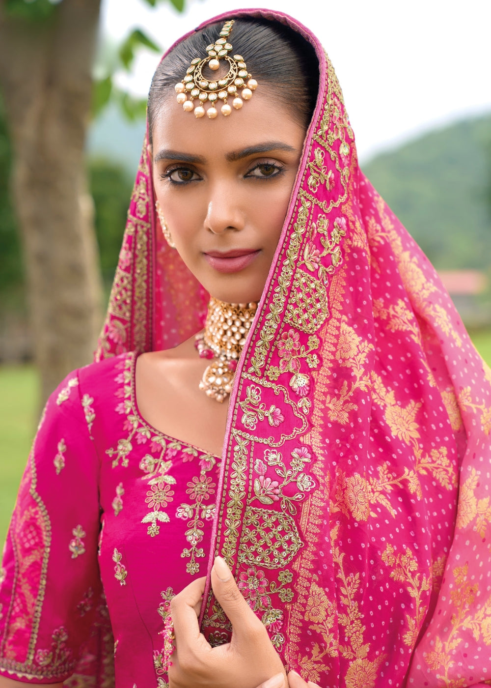 Magenta Pink Heavy Silk Lehenga with Khatli Embroidery