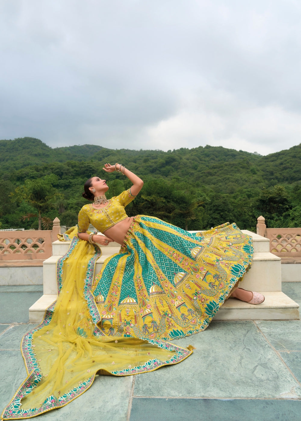 Emerald Green Heavy Silk Lehenga with Khatli Embroidery
