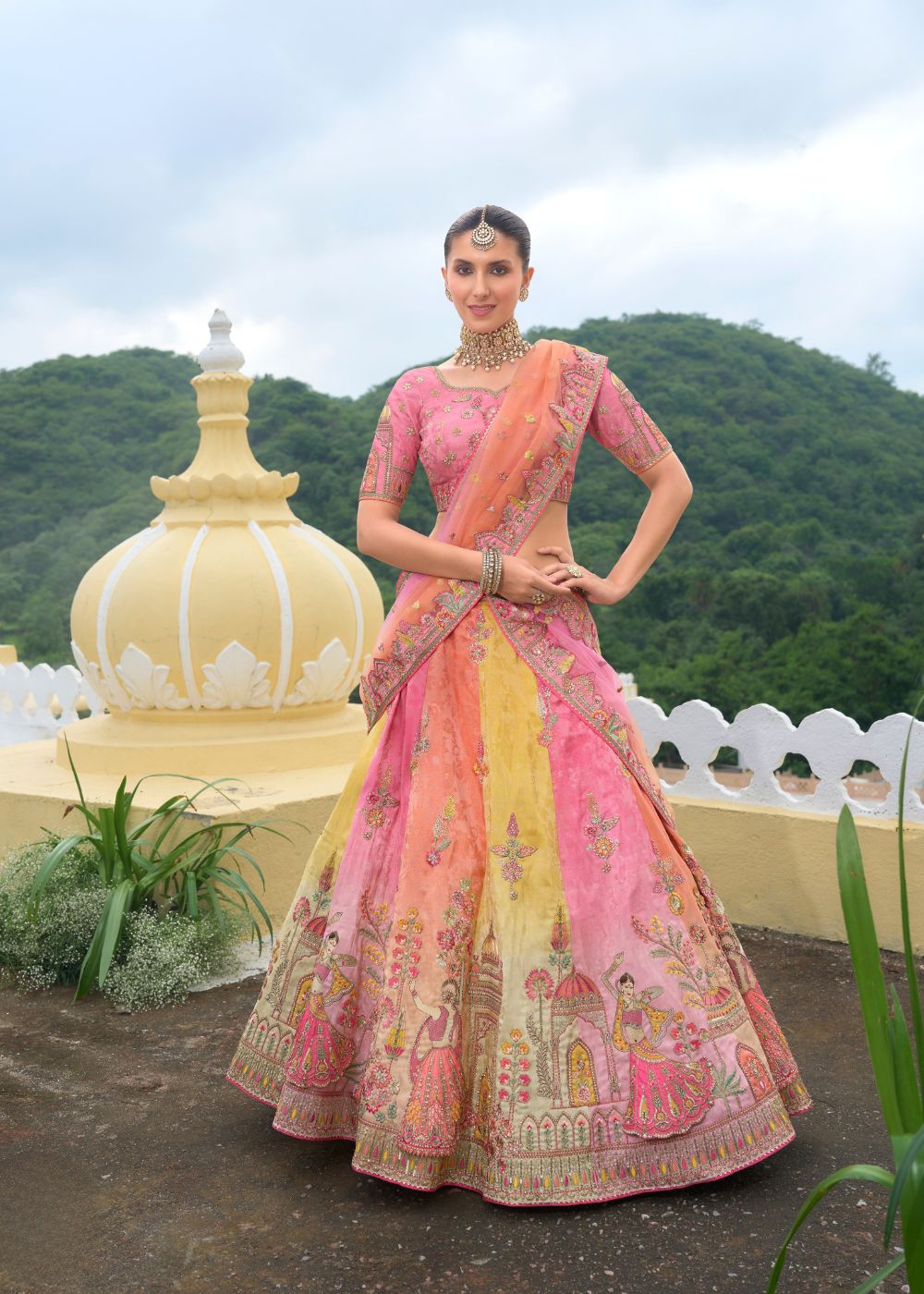 Peach Blossom Heavy Silk Lehenga with Khatli Embroidery
