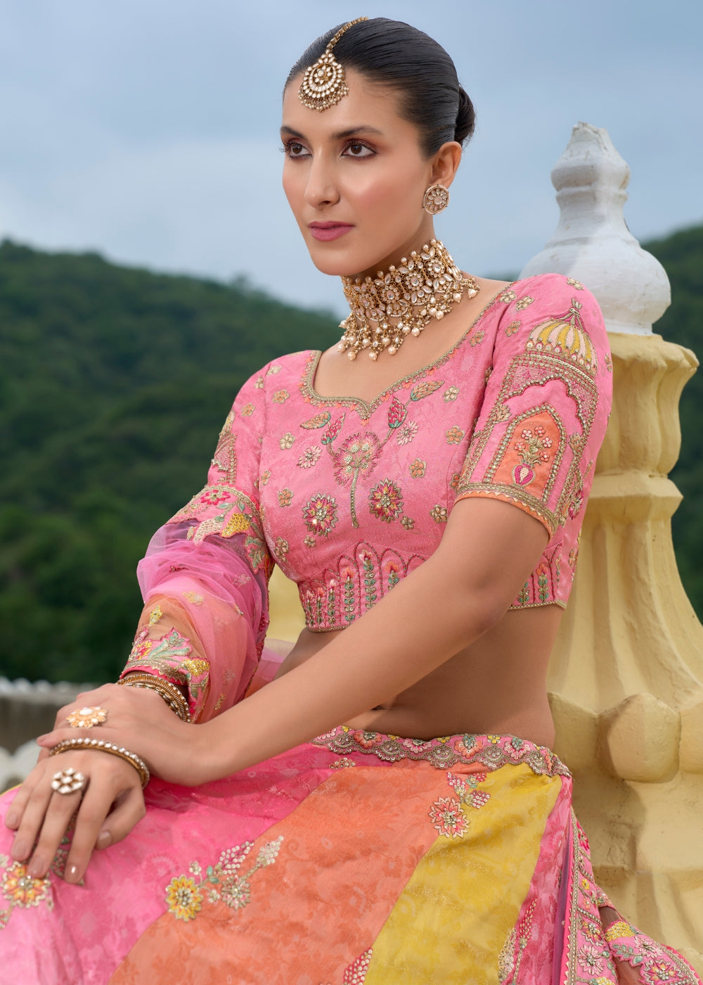 Peach Blossom Heavy Silk Lehenga with Khatli Embroidery